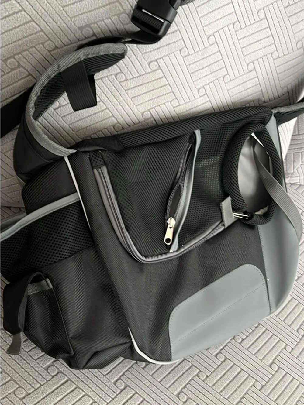 Pet Carrier Backpack - Black and Light Gray - Comfortable Travel Tote for Dogs